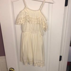 White lace off the shoulder mini dress